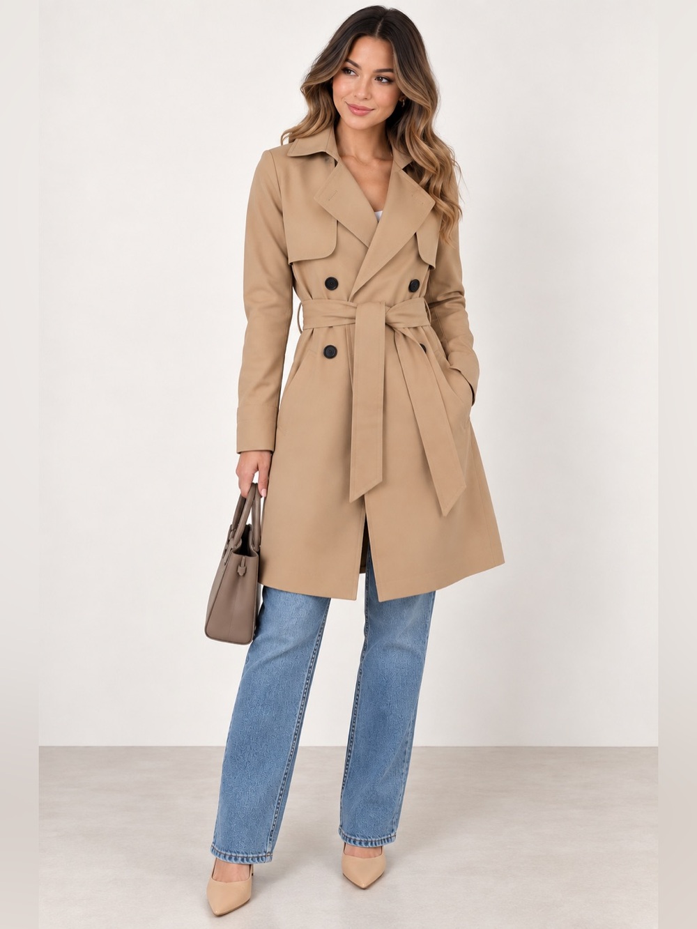 Abercrombie & Fitch Classic Tan Belted Trench Coat XXS Camel
